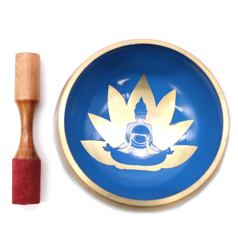 14cm White/Blue Yoga Singing Bowl Set (Meditation Accessory)