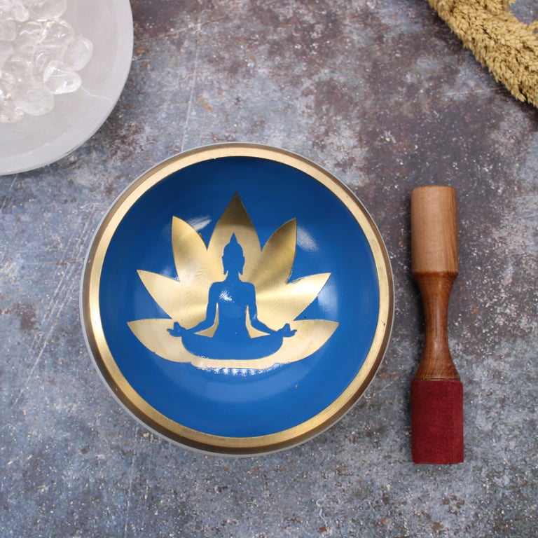 14cm White/Blue Yoga Singing Bowl Set (Meditation Accessory)