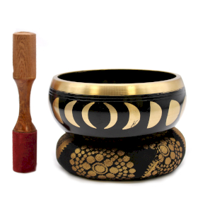14cm Black Moon Phase Singing Bowl Set (Lrg) - Lunar Timekeeping Accessory