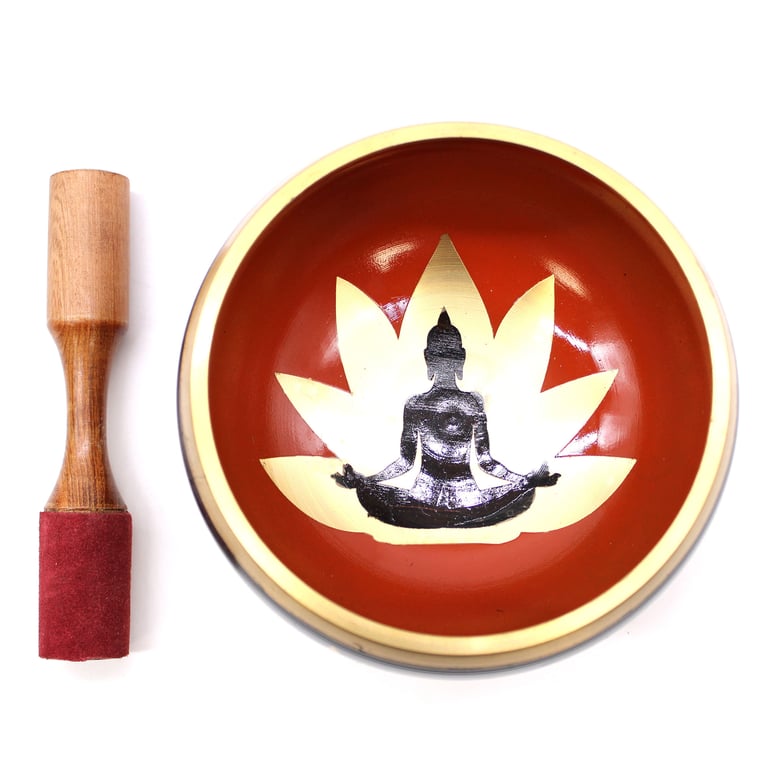Black/Orange 14cm Buddha Singing Bowl Set - High Quality Meditation Tool