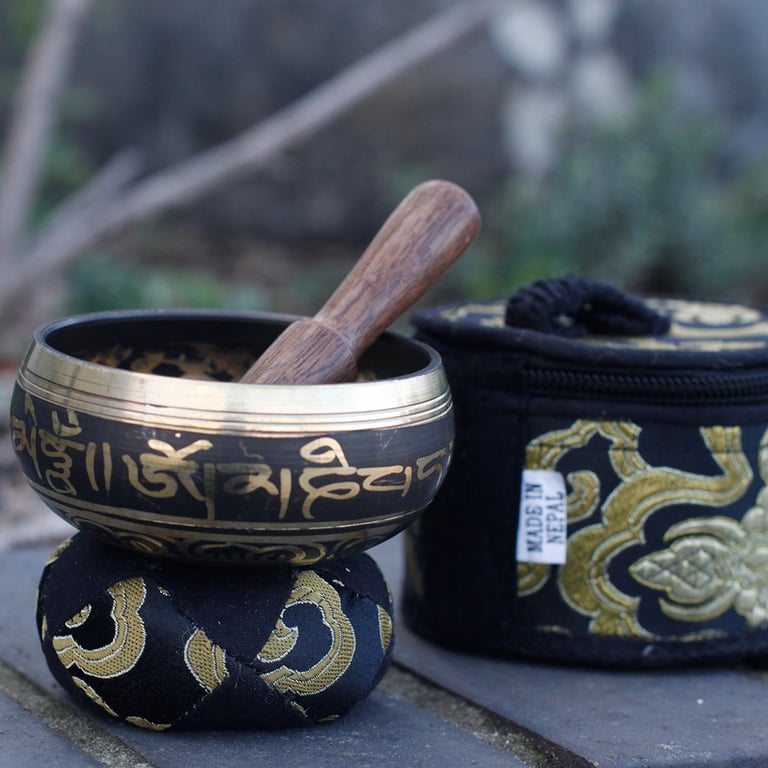 Mini Black Singing Bowl Gift Set - Portable Mindfulness Tool