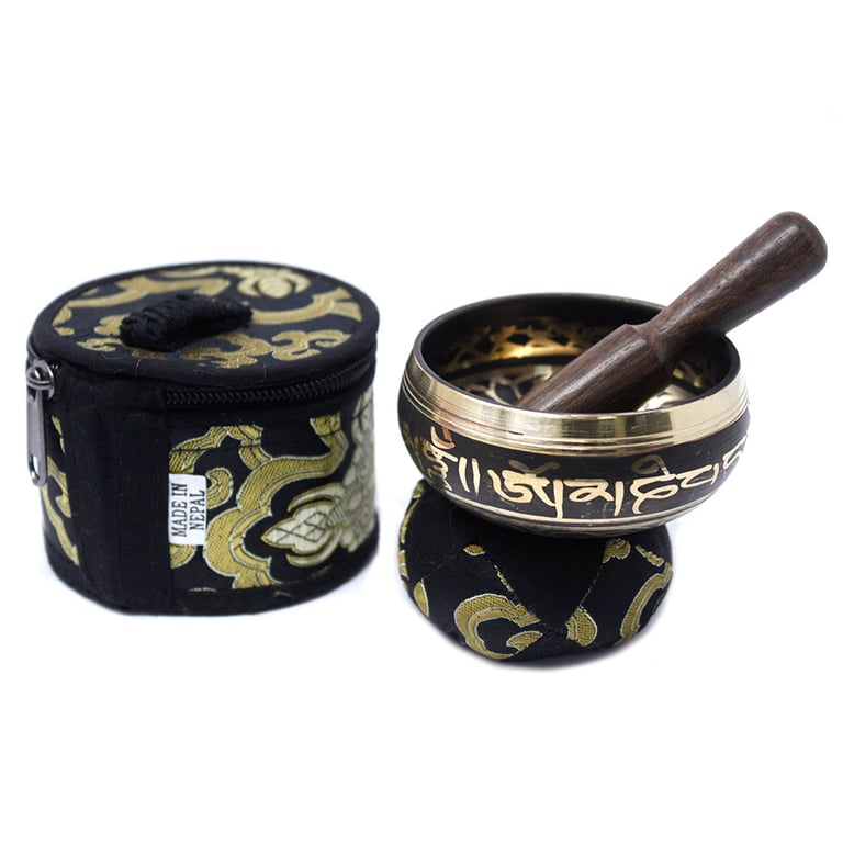 Mini Black Singing Bowl Gift Set - Portable Mindfulness Tool