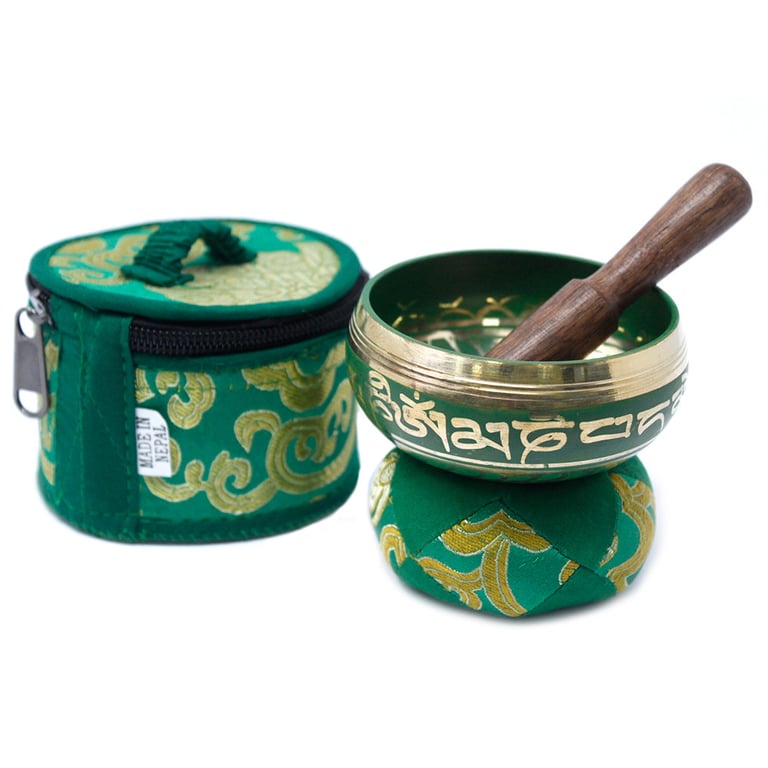 Handcrafted Green Mini Singing Bowl Set - Soothing Relaxation, Mindfulness Practice