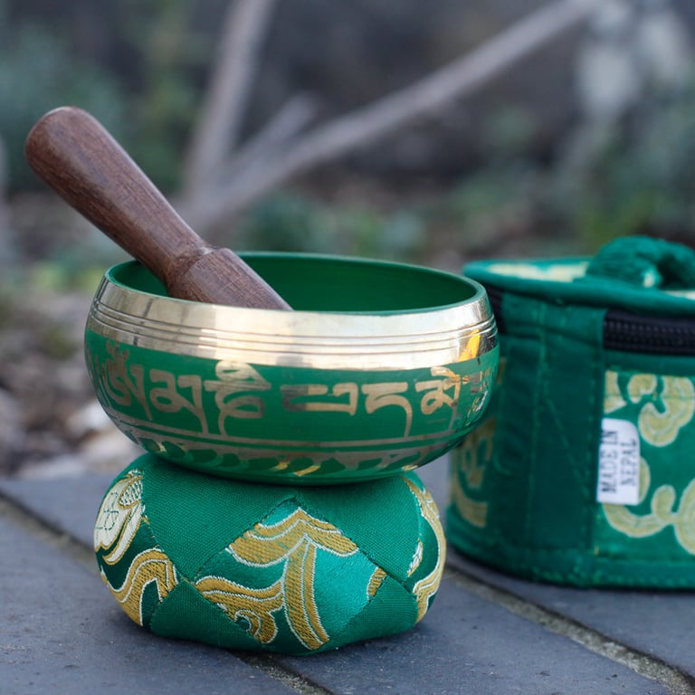 Handcrafted Green Mini Singing Bowl Set - Soothing Relaxation, Mindfulness Practice