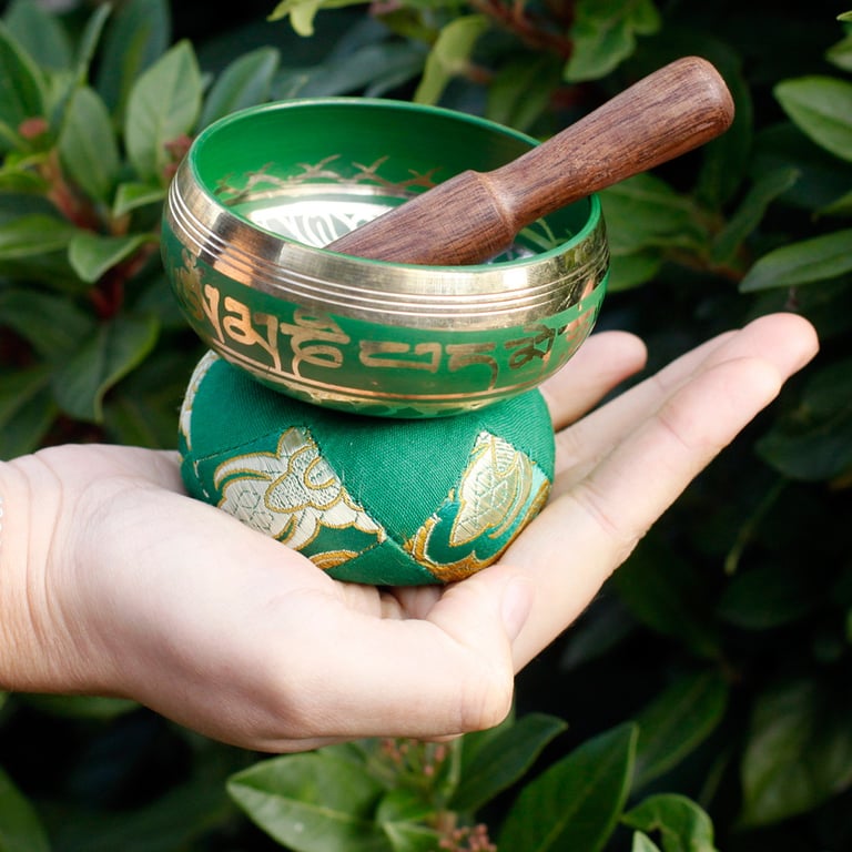 Handcrafted Green Mini Singing Bowl Set - Soothing Relaxation, Mindfulness Practice