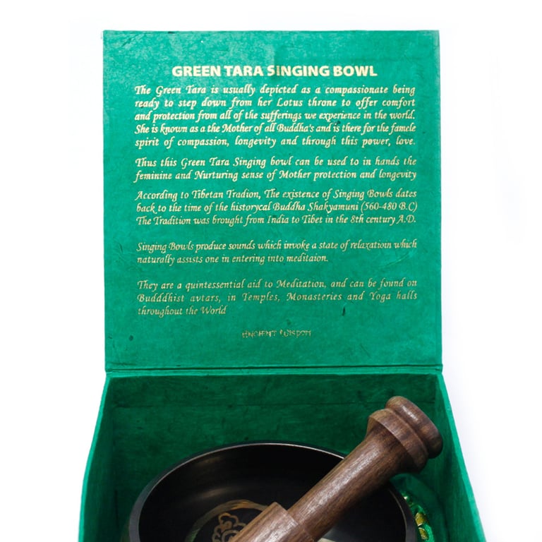 10cm Green Tara Singing Bowl Set (Min. 380gm) - Handcrafted, Healing Sound Experience