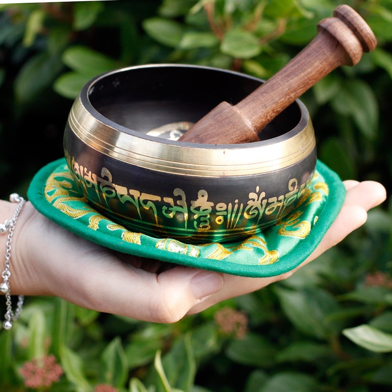 10cm Green Tara Singing Bowl Set (Min. 380gm) - Handcrafted, Healing Sound Experience