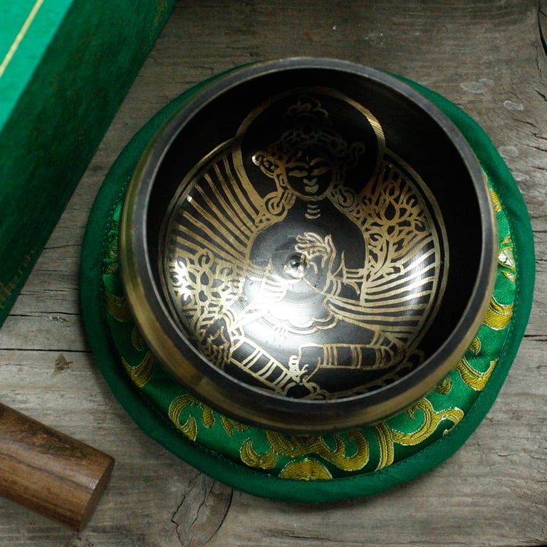 10cm Green Tara Singing Bowl Set (Min. 380gm) - Handcrafted, Healing Sound Experience