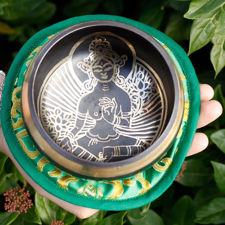 10cm Green Tara Singing Bowl Set (Min. 380gm) - Handcrafted, Healing Sound Experience
