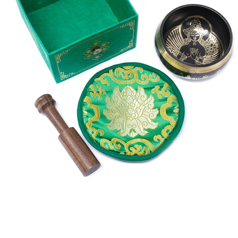 10cm Green Tara Singing Bowl Set (Min. 380gm) - Handcrafted, Healing Sound Experience