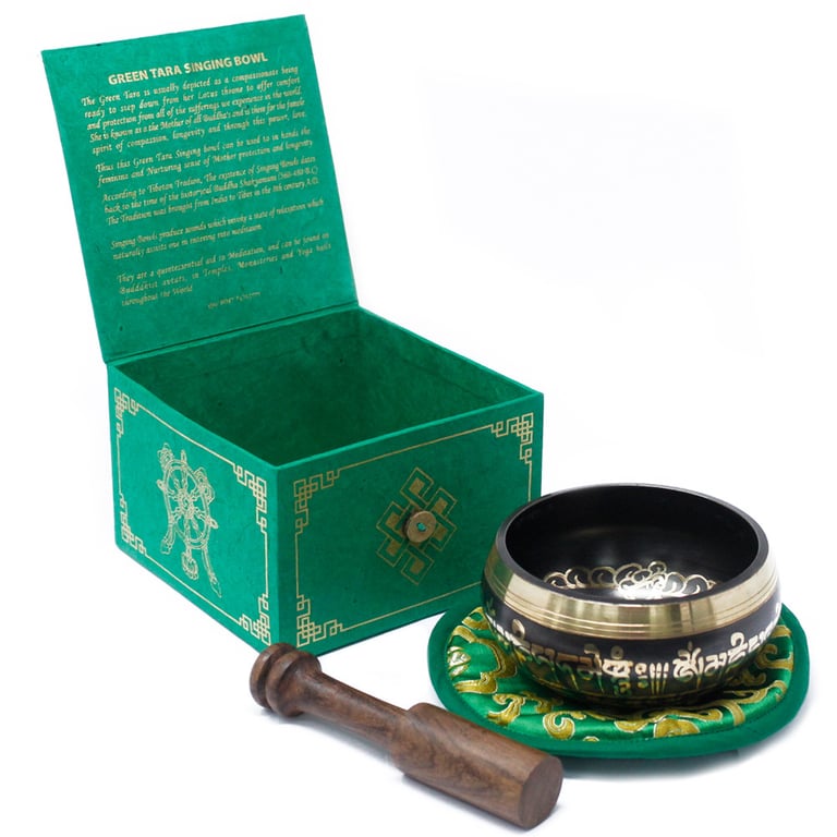 10cm Green Tara Singing Bowl Set (Min. 380gm) - Handcrafted, Healing Sound Experience