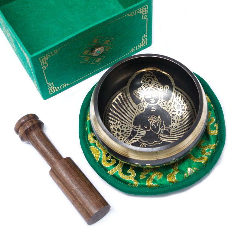 10cm Green Tara Singing Bowl Set (Min. 380gm) - Handcrafted, Healing Sound Experience