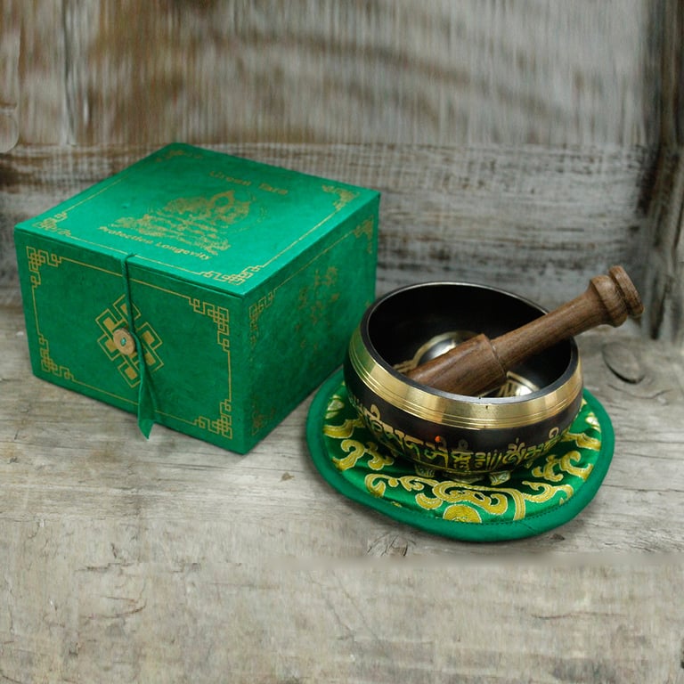 10cm Green Tara Singing Bowl Set (Min. 380gm) - Handcrafted, Healing Sound Experience