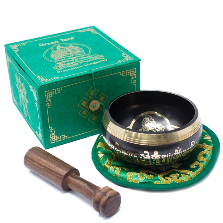 10cm Green Tara Singing Bowl Set (Min. 380gm) - Handcrafted, Healing Sound Experience