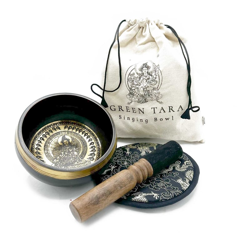 14cm Green Tara Handcrafted Singing Bowl Gift Set