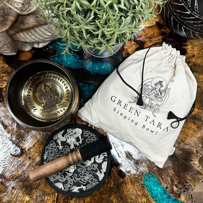 14cm Green Tara Handcrafted Singing Bowl Gift Set