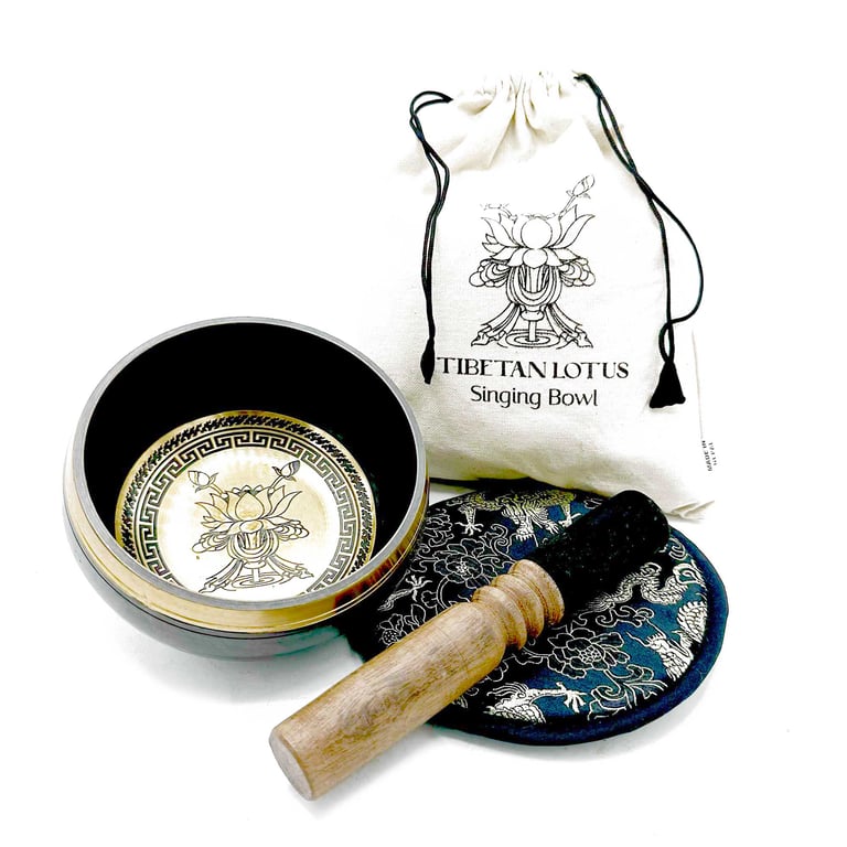 14cm Handcrafted Engraved Singing Bowl Set (Lotus Flower) - Premium Quality