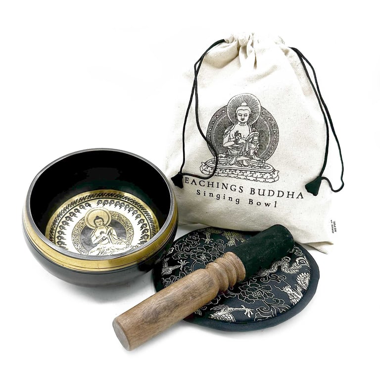 14cm Handcrafted Engraved Singing Bowl Gift Set - Buddha Teachings