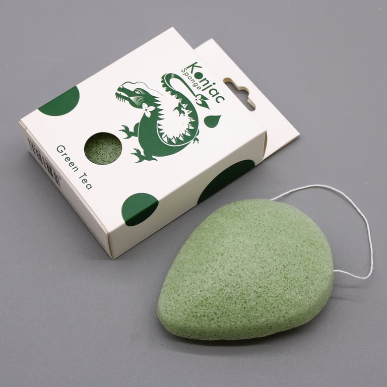 Protective Green Tea Teardrop Konjac Sponge - Natural Face Exfoliant and Cleanser