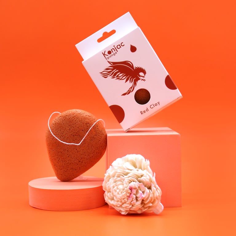 Rejuvenating Teardrop Red Clay Konjac Sponge - Natural Exfoliating Beauty Tool
