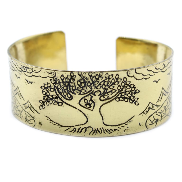 Tibetan Mantra Bracelet (Brass) - Tree of Life Design
