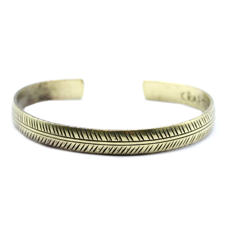 Brass Tibetan Slim Tribal Leaf Bracelet - Authentic Brass Jewelry