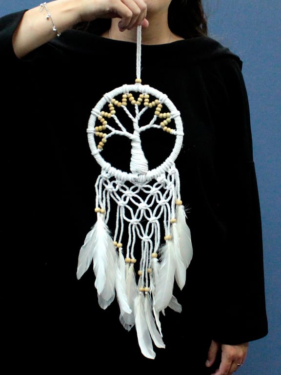 Pure Natural Tree of Life Dreamcatcher - Handmade Bohemian Home Decor, 16cm Diameter