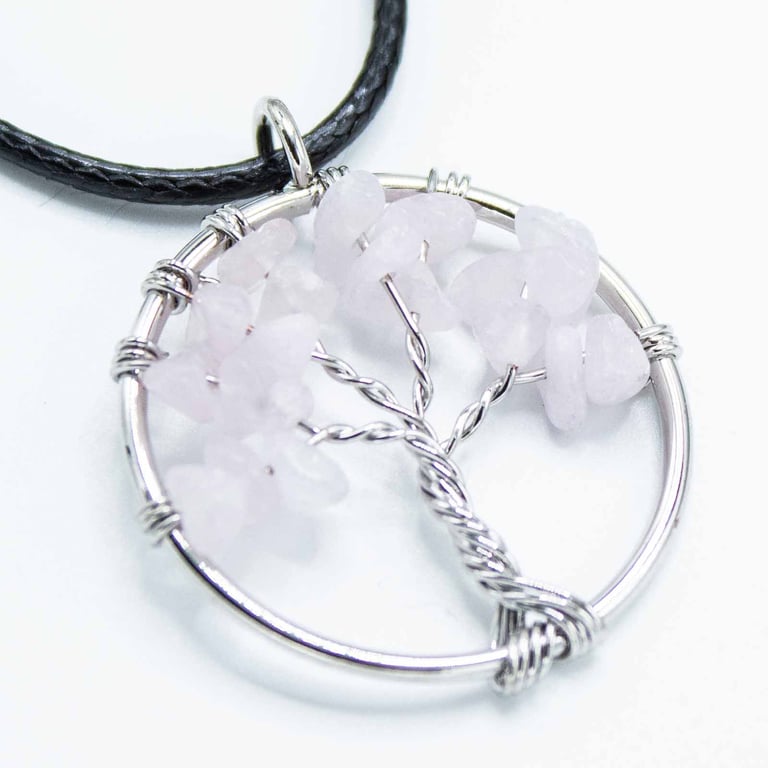 Rose Quartz Tree of Life Pendant - Spiritual Healing Necklace