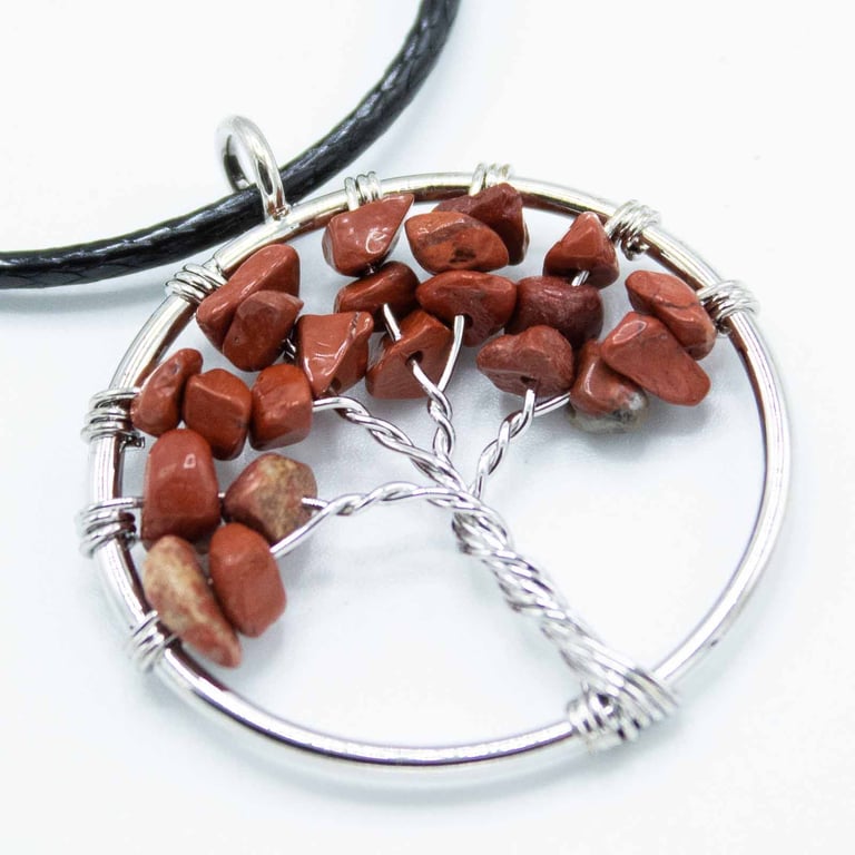 Tree of Life Pendant - Red Jasper Natural Gemstone Necklace