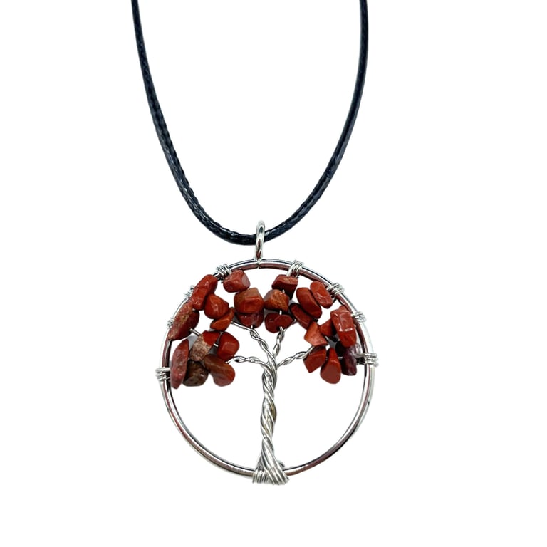 Tree of Life Pendant - Red Jasper Natural Gemstone Necklace