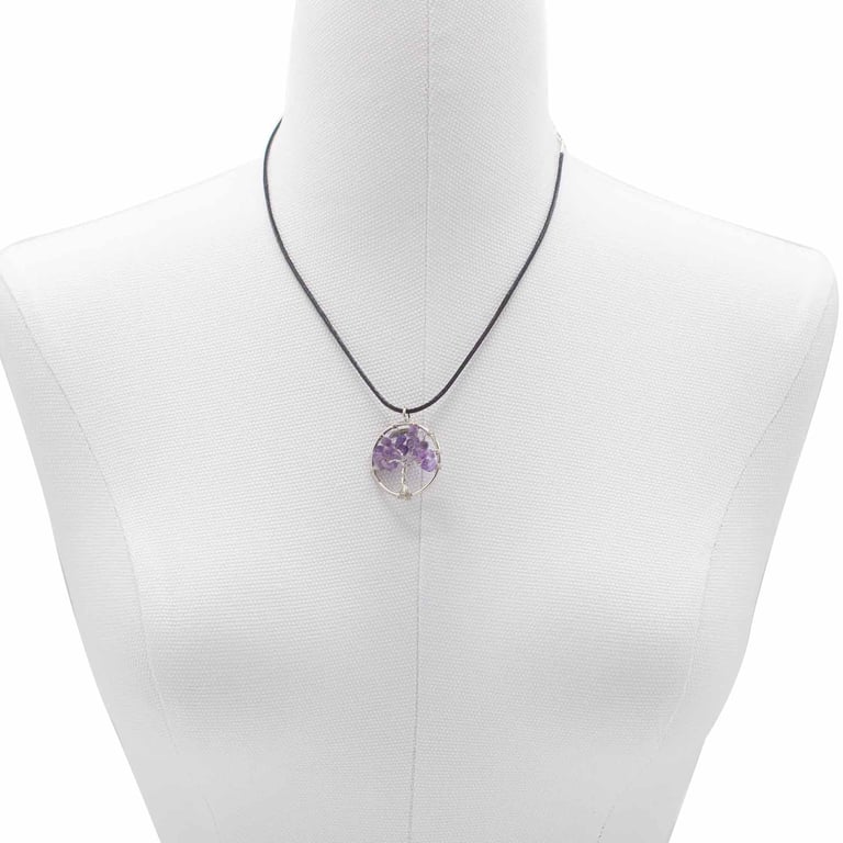 Tree of Life Amethyst Spiritual Pendant - English Silver Healing Gemstone Necklace