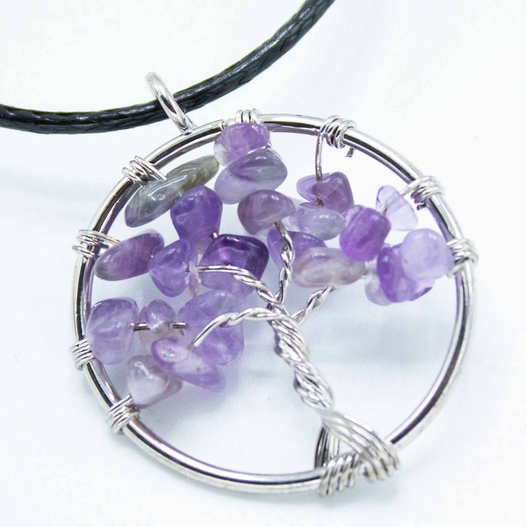 Tree of Life Amethyst Spiritual Pendant - English Silver Healing Gemstone Necklace