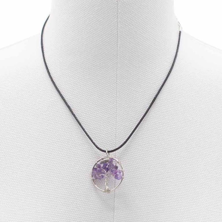 Tree of Life Amethyst Spiritual Pendant - English Silver Healing Gemstone Necklace