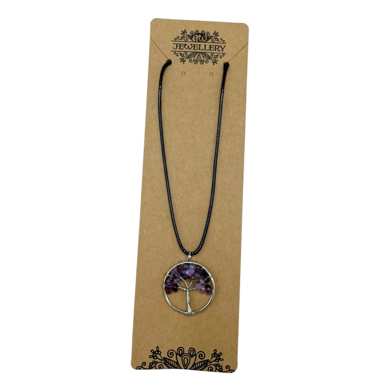Tree of Life Amethyst Spiritual Pendant - English Silver Healing Gemstone Necklace