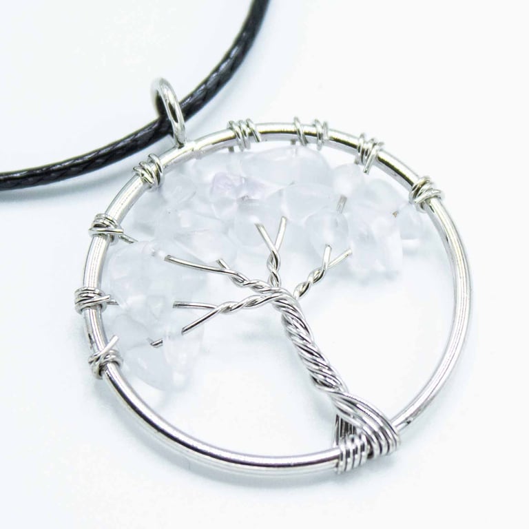 Rock Crystal Tree of Life Pendant - Natural English Jewelry Necklace