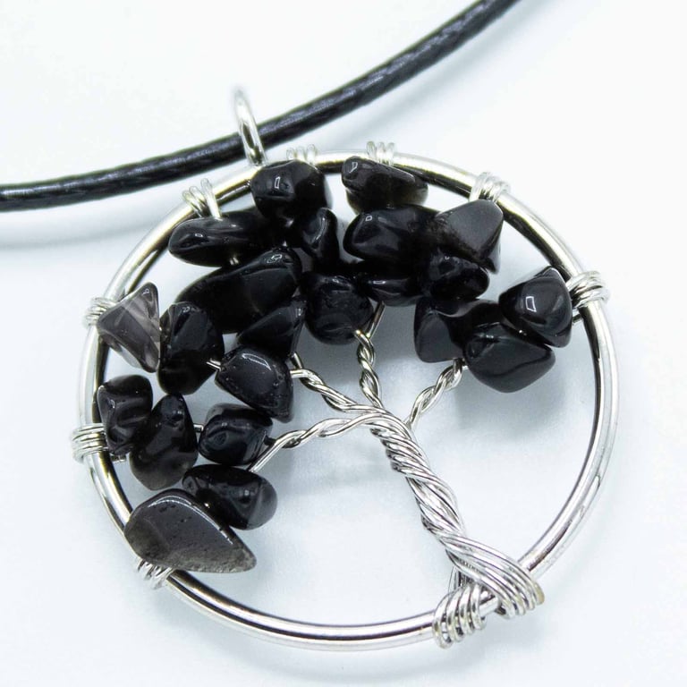 Tree of Life Pendant - Black Agate Necklace with Natural Stone Jewelry Charm