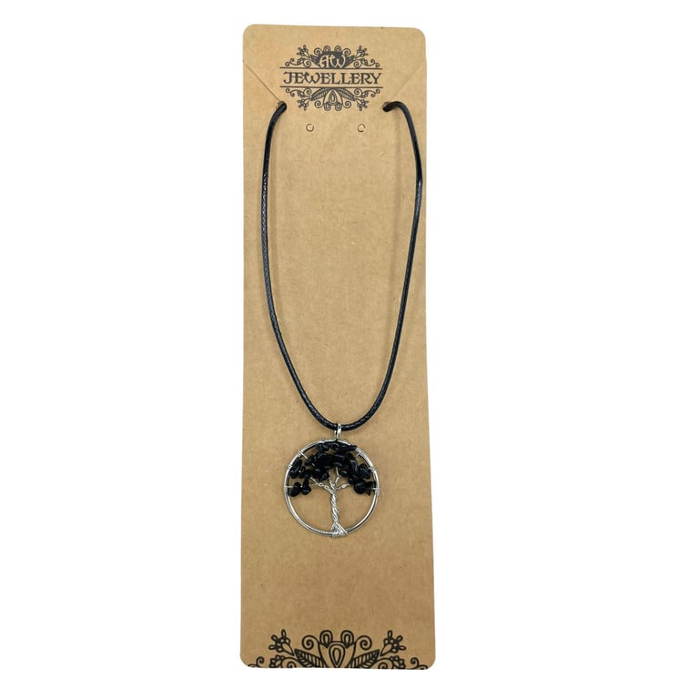 Tree of Life Pendant - Black Agate Necklace with Natural Stone Jewelry Charm