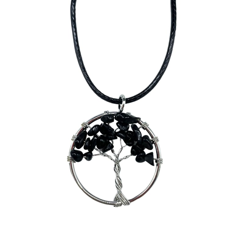 Tree of Life Pendant - Black Agate Necklace with Natural Stone Jewelry Charm