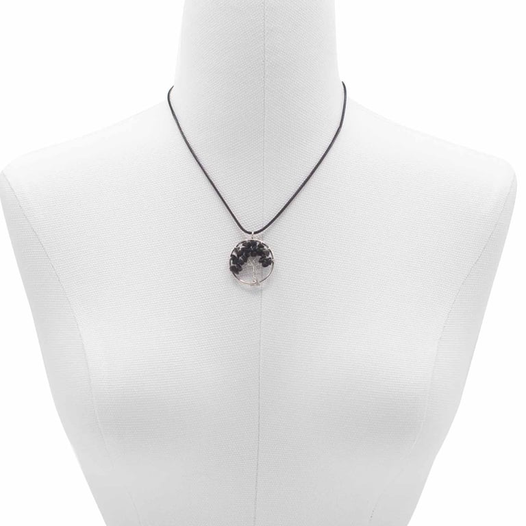 Tree of Life Pendant - Black Agate Necklace with Natural Stone Jewelry Charm
