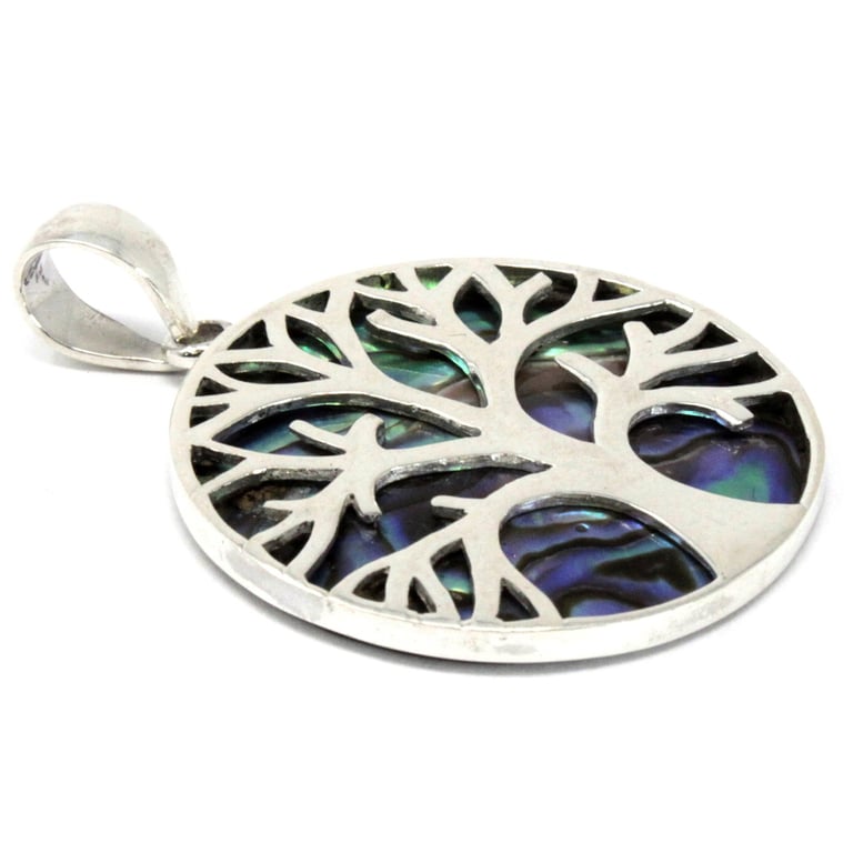 30mm Silver Abalone Tree of Life Pendant - Timeless Elegance by Brand