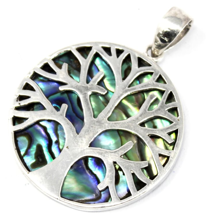 30mm Silver Abalone Tree of Life Pendant - Timeless Elegance by Brand