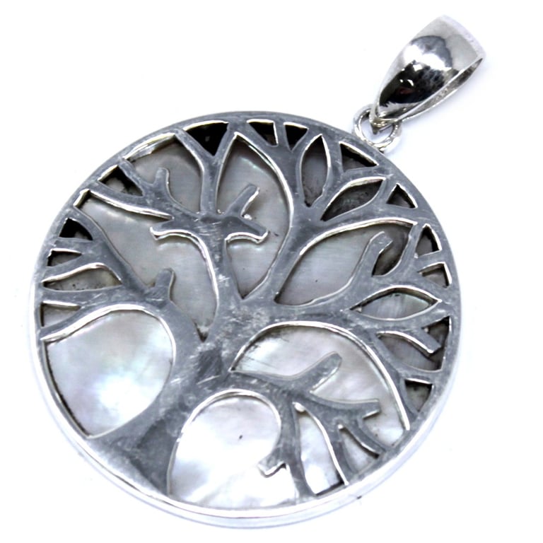 30mm Mother of Pearl Silver Tree of Life Pendant - SilverArtistry