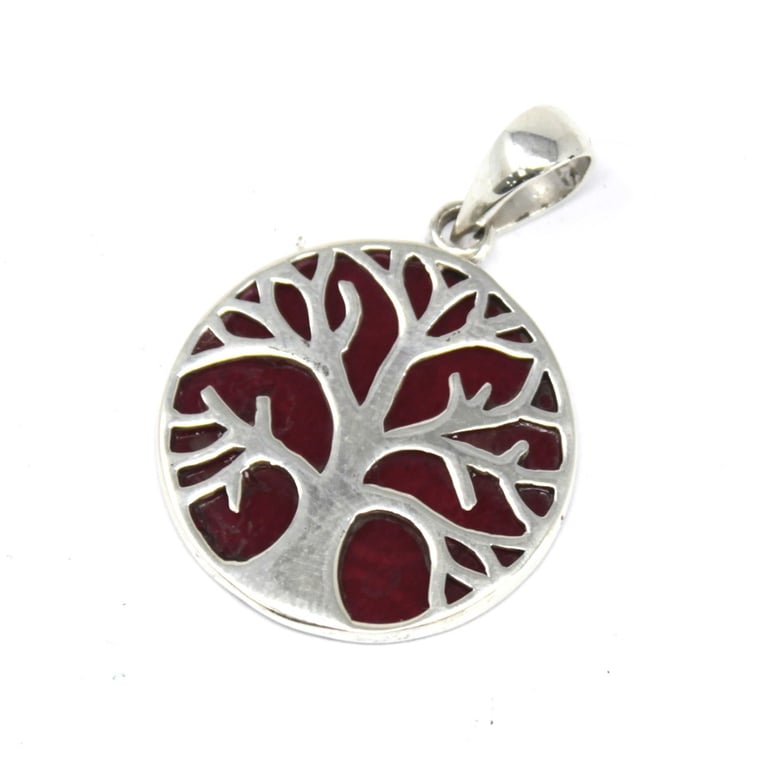 Silver Coral Effect Tree of Life Pendant - 22mm (Brand Model)