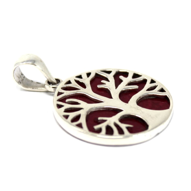 Silver Coral Effect Tree of Life Pendant - 22mm (Brand Model)