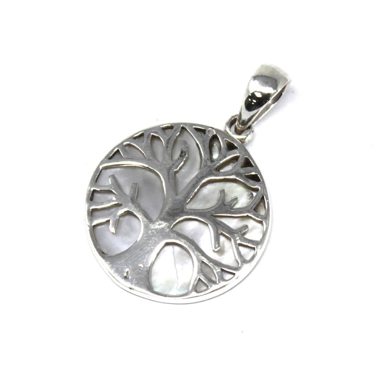 Silver Mother of Pearl Tree of Life Pendant (22mm)