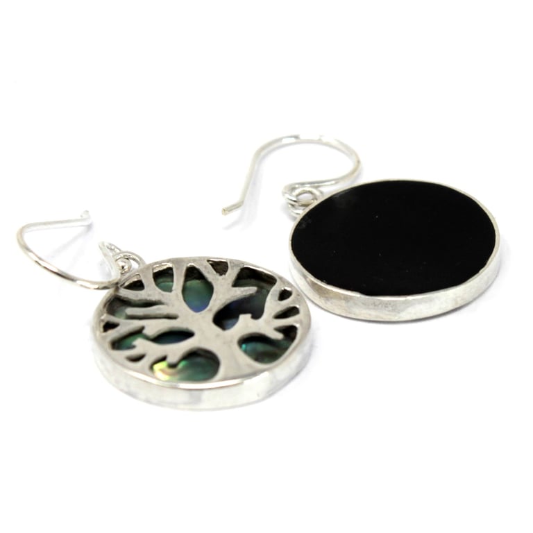 15mm Abalone Tree of Life Silver Earrings - Handcrafted