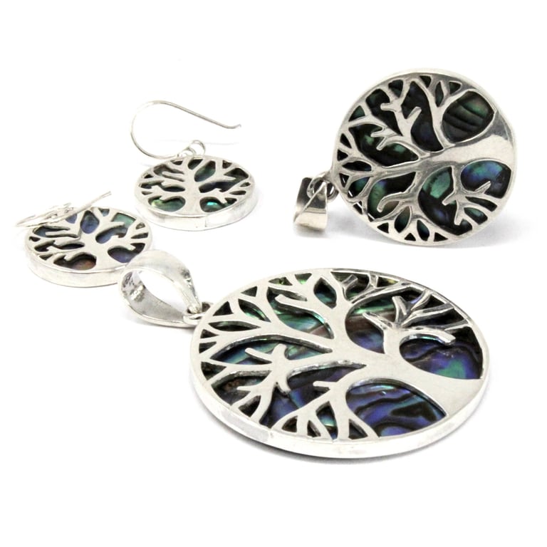 15mm Abalone Tree of Life Silver Earrings - Handcrafted