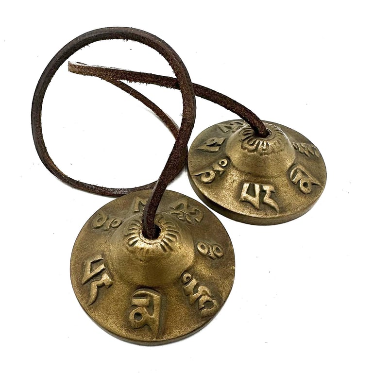 Tibetan Tingsha - Brass Bell Featuring Lucky Symbols for Rituals and Meditation