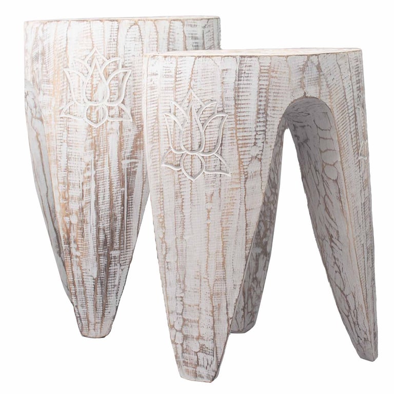 2-Piece Interlocking Whitewash Table/Stool Set - Large, Durable Design