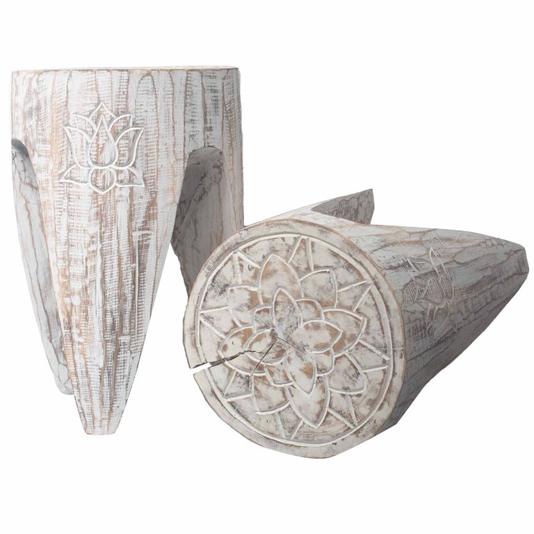 2-Piece Interlocking Whitewash Table/Stool Set - Large, Durable Design